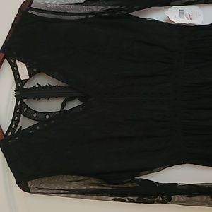 Altar’d State Lace Boho Norrie V-neck black Embroidered Maxi NEW Dress Size M